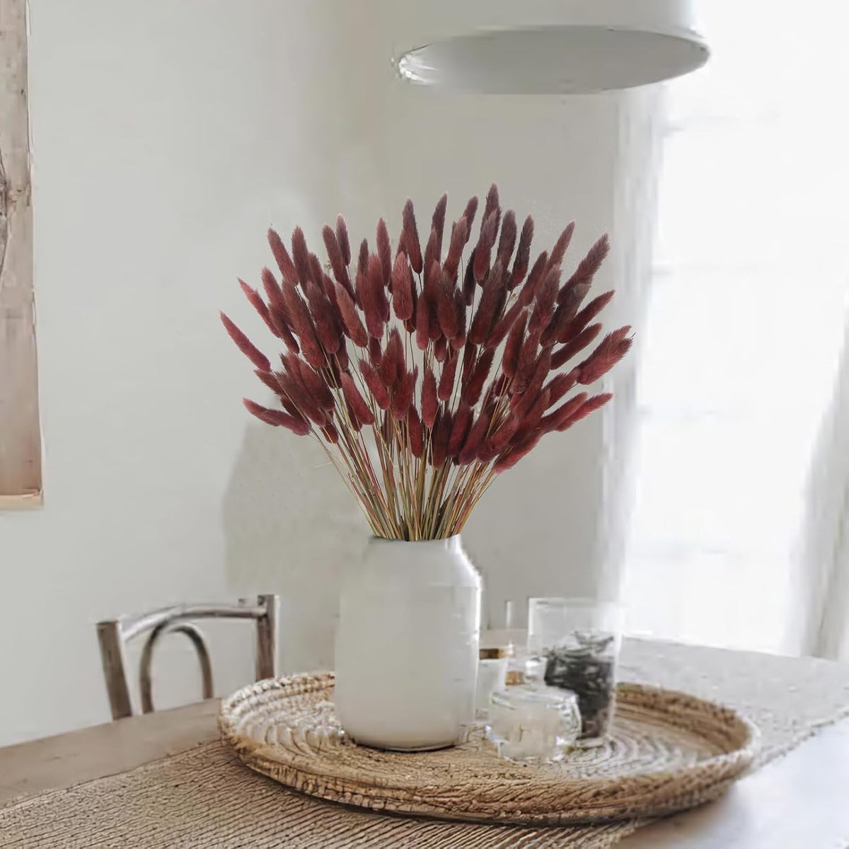 120 Pcs Dried Bunny Tails Flower Lagurus Ovatus Natural Dried Flowers Rabbit Tail Grass Dried Pampas Grass Floral Arrangement for Boho Decor Wedding Home DIY Farmhouse Table Dark Brown