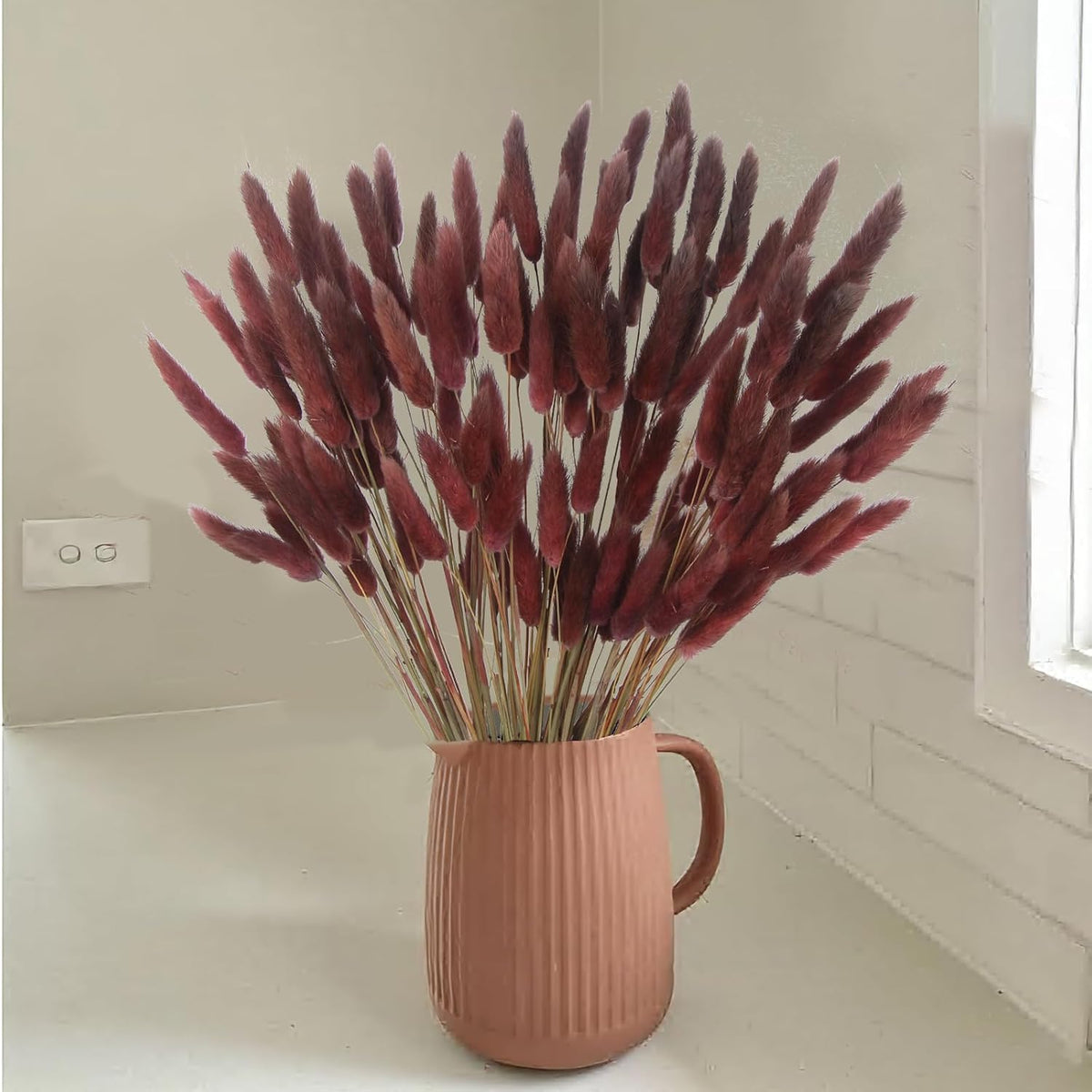 120 Pcs Dried Bunny Tails Flower Lagurus Ovatus Natural Dried Flowers Rabbit Tail Grass Dried Pampas Grass Floral Arrangement for Boho Decor Wedding Home DIY Farmhouse Table Dark Brown