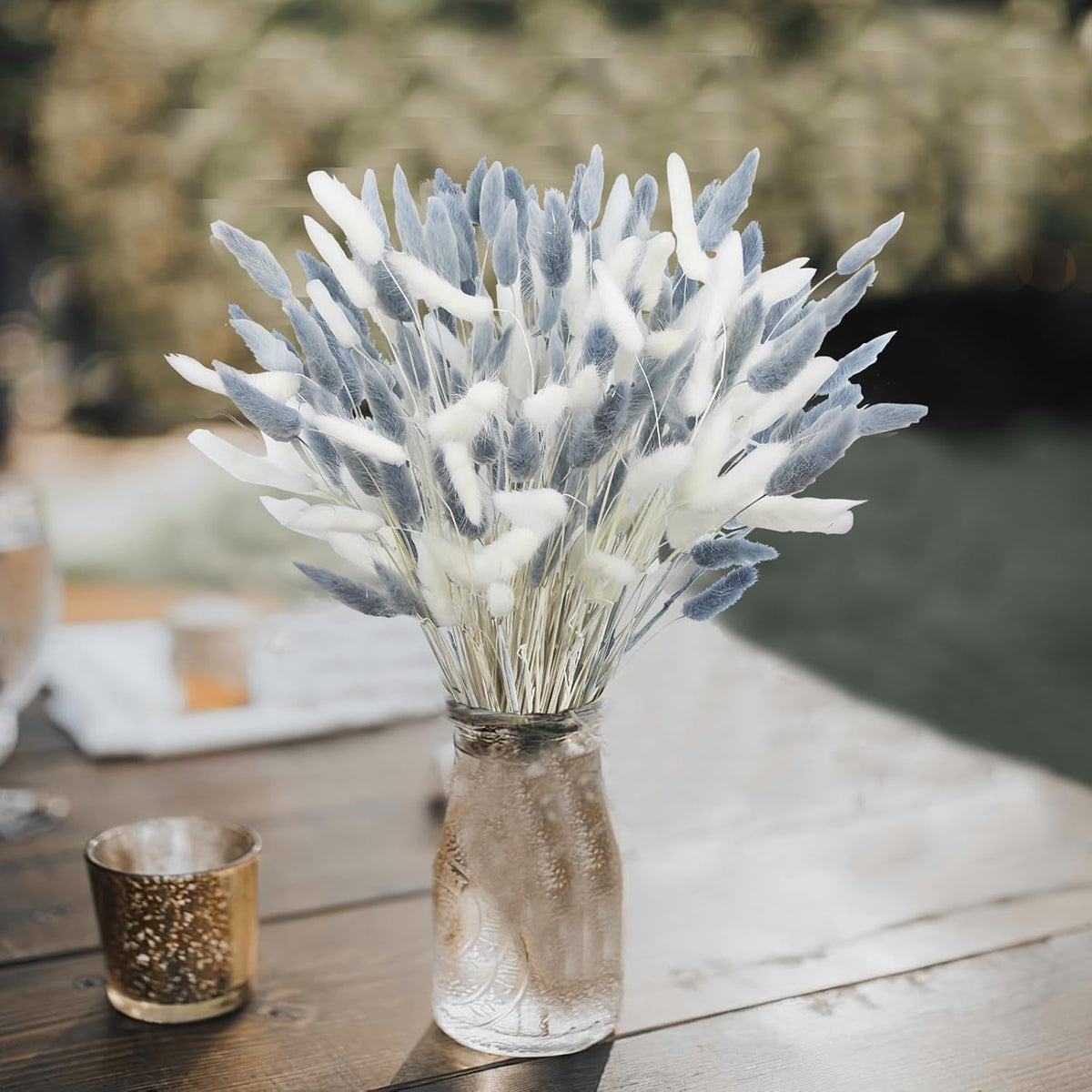 120 Pcs Dried Bunny Tails Flower Lagurus Ovatus Natural Dried Flowers Rabbit Tail Grass Dried Pampas Grass Floral Arrangement for Boho Decor Wedding Home DIY Farmhouse Table Dark Brown