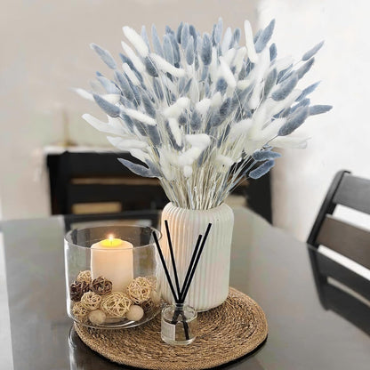 120 Pcs Dried Bunny Tails Flower Lagurus Ovatus Natural Dried Flowers Rabbit Tail Grass Dried Pampas Grass Floral Arrangement for Boho Decor Wedding Home DIY Farmhouse Table Dark Brown