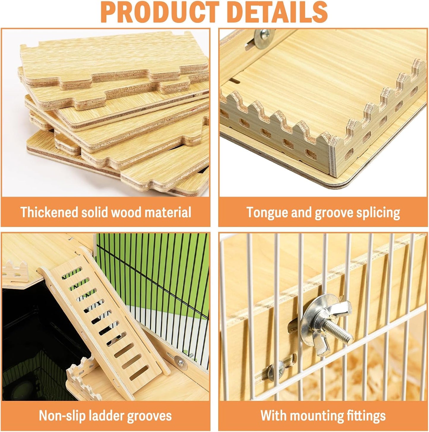 2-Tier Hanging Gerbil Climbing Platform with Ladder & Fence, Wooden Platform for Cage, Hamster Activity Playground Habitat Decor, Cage Accessories for Dwarf Hamster Gerbil Mice Rat Mouse