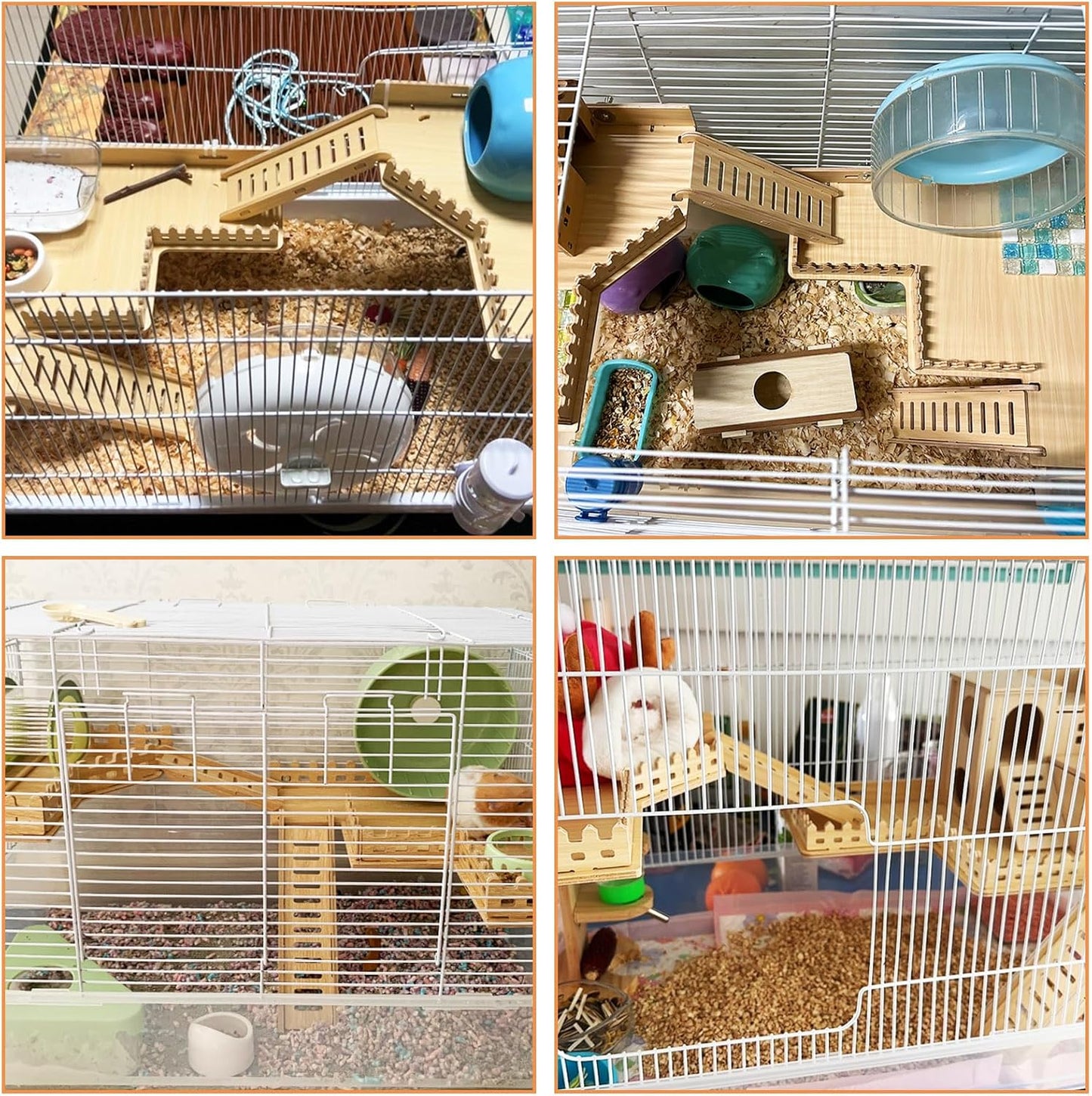 2-Tier Hanging Gerbil Climbing Platform with Ladder & Fence, Wooden Platform for Cage, Hamster Activity Playground Habitat Decor, Cage Accessories for Dwarf Hamster Gerbil Mice Rat Mouse