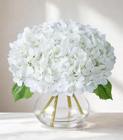 Artificial Hydrangea Flowers Arrangements in Glass Vase for Home Decoration, Faux Hydrangea Flowers for Floral Arrangements with Faux Water Wedding Bouquets Kitchen Table Centerpiece Decor