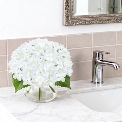 Artificial Hydrangea Flowers Arrangements in Glass Vase for Home Decoration, Faux Hydrangea Flowers for Floral Arrangements with Faux Water Wedding Bouquets Kitchen Table Centerpiece Decor