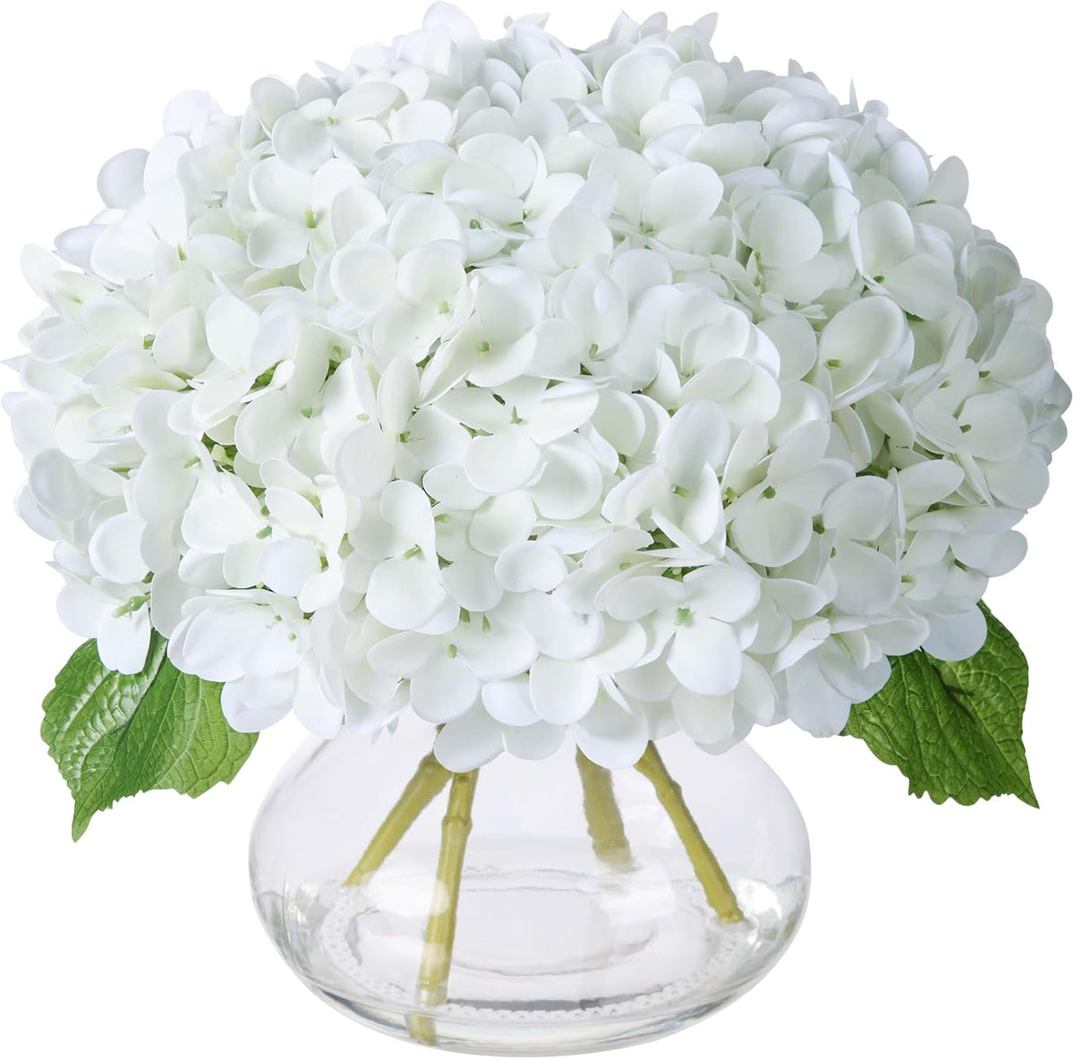 Artificial Hydrangea Flowers Arrangements in Glass Vase for Home Decoration, Faux Hydrangea Flowers for Floral Arrangements with Faux Water Wedding Bouquets Kitchen Table Centerpiece Decor