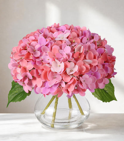 Artificial Hydrangea Flowers Arrangements in Glass Vase for Home Decoration, Faux Hydrangea Flowers for Floral Arrangements with Faux Water Wedding Bouquets Kitchen Table Centerpiece Decor