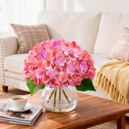Artificial Hydrangea Flowers Arrangements in Glass Vase for Home Decoration, Faux Hydrangea Flowers for Floral Arrangements with Faux Water Wedding Bouquets Kitchen Table Centerpiece Decor