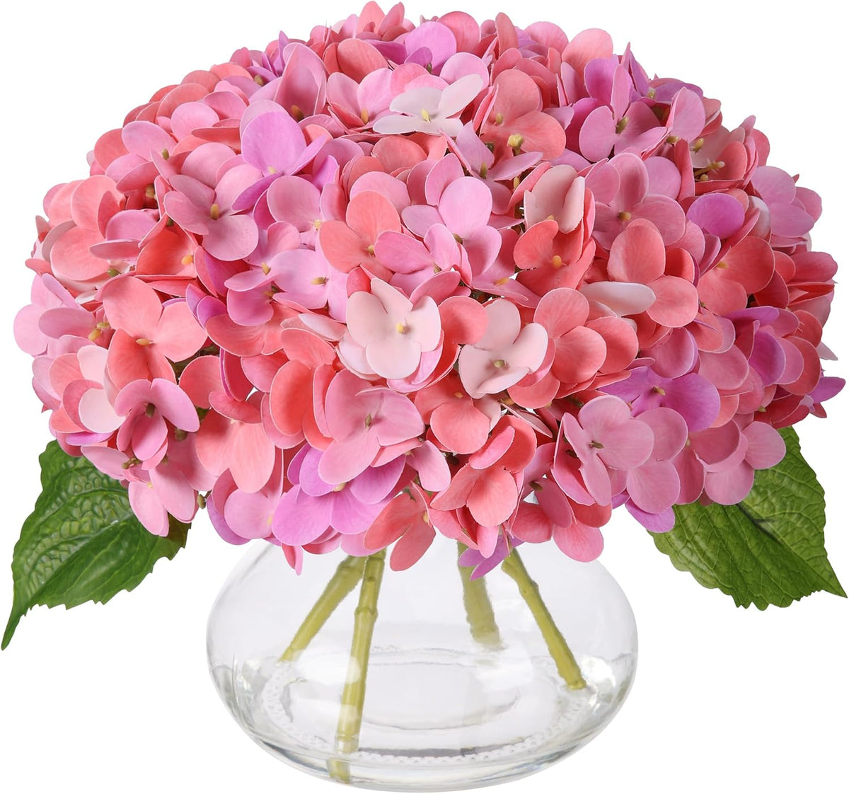 Artificial Hydrangea Flowers Arrangements in Glass Vase for Home Decoration, Faux Hydrangea Flowers for Floral Arrangements with Faux Water Wedding Bouquets Kitchen Table Centerpiece Decor