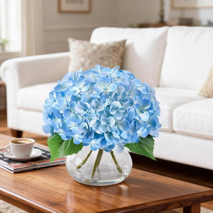 Artificial Hydrangea Flowers Arrangements in Glass Vase for Home Decoration, Faux Hydrangea Flowers for Floral Arrangements with Faux Water Wedding Bouquets Kitchen Table Centerpiece Decor