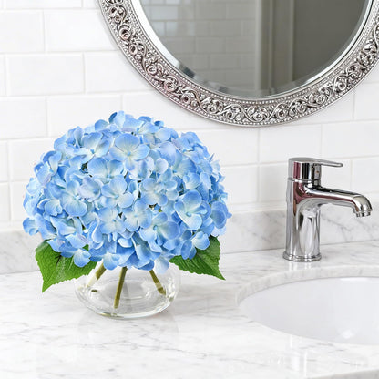 Artificial Hydrangea Flowers Arrangements in Glass Vase for Home Decoration, Faux Hydrangea Flowers for Floral Arrangements with Faux Water Wedding Bouquets Kitchen Table Centerpiece Decor