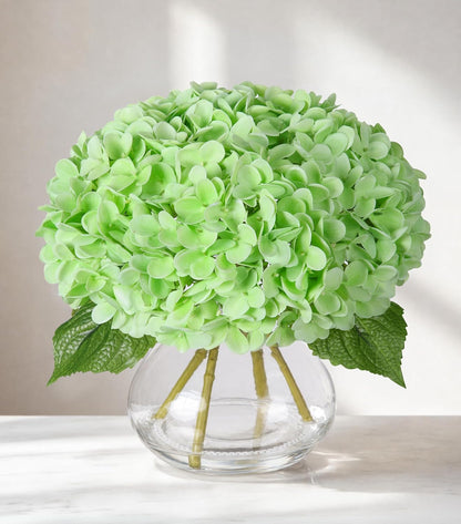 Artificial Hydrangea Flowers Arrangements in Glass Vase for Home Decoration, Faux Hydrangea Flowers for Floral Arrangements with Faux Water Wedding Bouquets Kitchen Table Centerpiece Decor