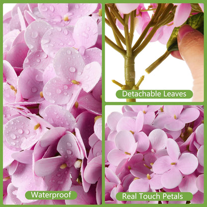 Artificial Hydrangea Flowers Arrangements in Glass Vase for Home Decoration, Faux Hydrangea Flowers for Floral Arrangements with Faux Water Wedding Bouquets Kitchen Table Centerpiece Decor
