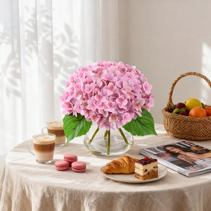 Artificial Hydrangea Flowers Arrangements in Glass Vase for Home Decoration, Faux Hydrangea Flowers for Floral Arrangements with Faux Water Wedding Bouquets Kitchen Table Centerpiece Decor