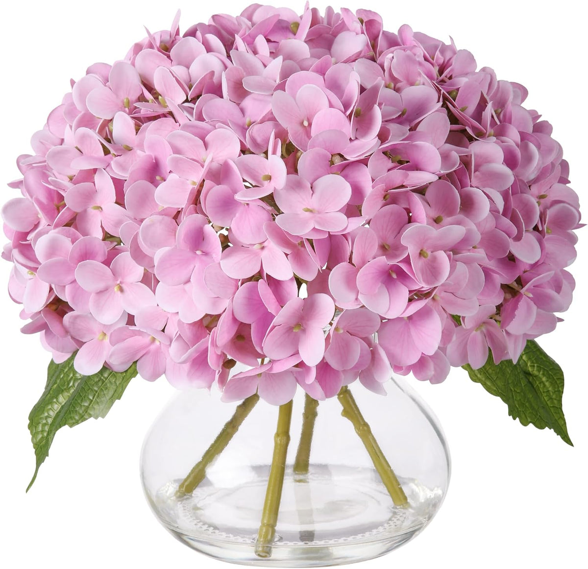 Artificial Hydrangea Flowers Arrangements in Glass Vase for Home Decoration, Faux Hydrangea Flowers for Floral Arrangements with Faux Water Wedding Bouquets Kitchen Table Centerpiece Decor