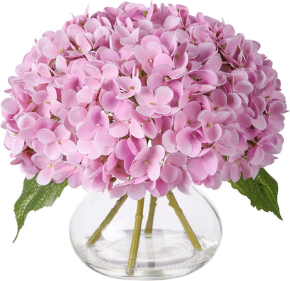 Artificial Hydrangea Flowers Arrangements in Glass Vase for Home Decoration, Faux Hydrangea Flowers for Floral Arrangements with Faux Water Wedding Bouquets Kitchen Table Centerpiece Decor