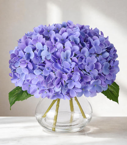 Artificial Hydrangea Flowers Arrangements in Glass Vase for Home Decoration, Faux Hydrangea Flowers for Floral Arrangements with Faux Water Wedding Bouquets Kitchen Table Centerpiece Decor