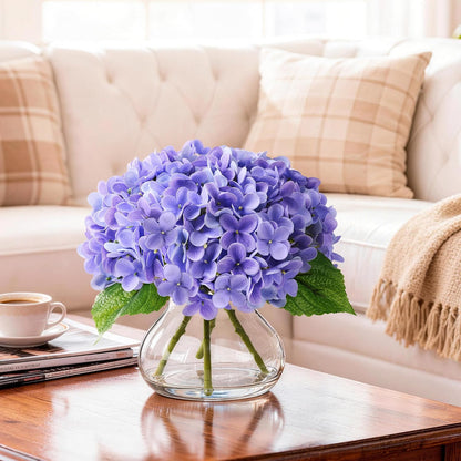 Artificial Hydrangea Flowers Arrangements in Glass Vase for Home Decoration, Faux Hydrangea Flowers for Floral Arrangements with Faux Water Wedding Bouquets Kitchen Table Centerpiece Decor