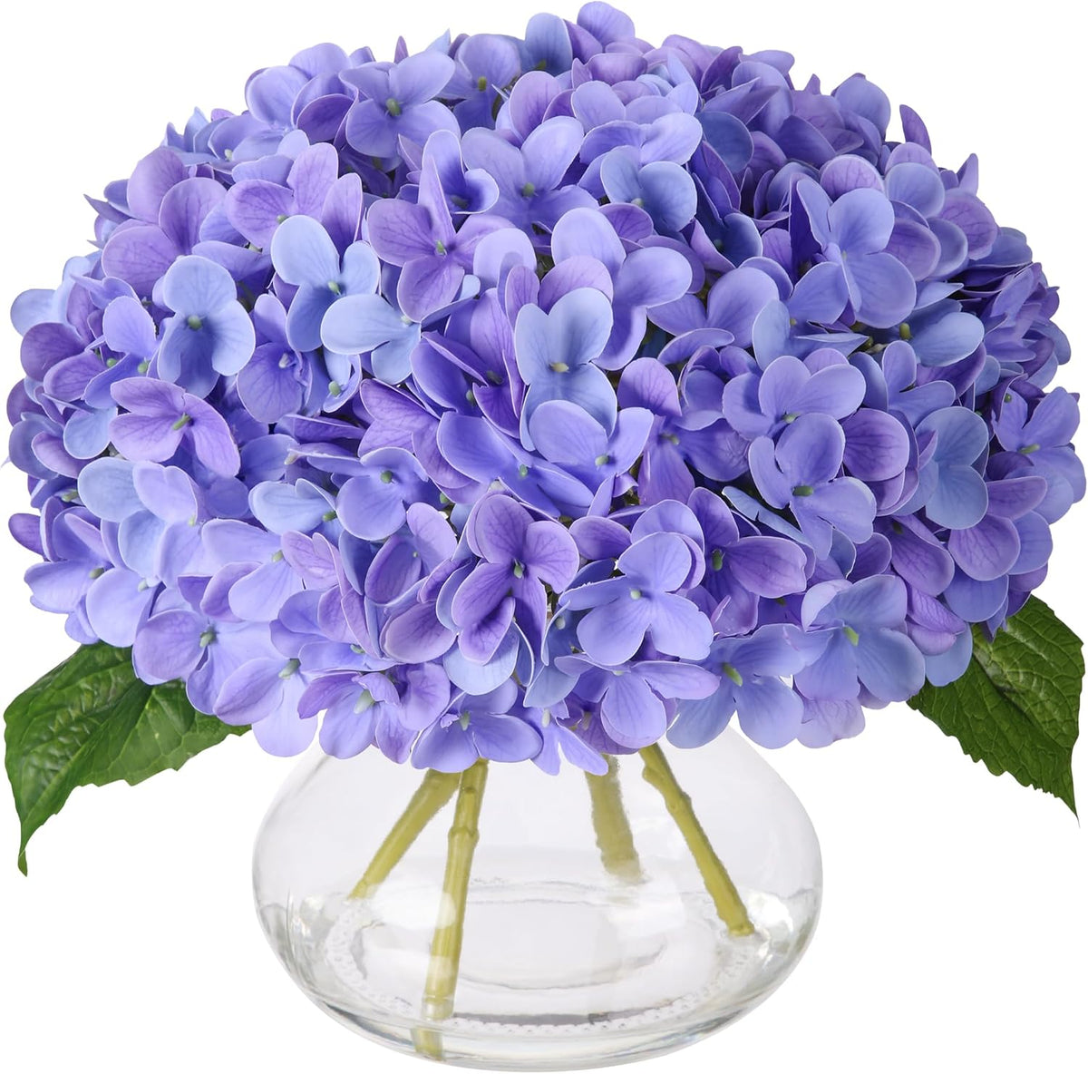 Artificial Hydrangea Flowers Arrangements in Glass Vase for Home Decoration, Faux Hydrangea Flowers for Floral Arrangements with Faux Water Wedding Bouquets Kitchen Table Centerpiece Decor