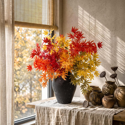 31" Fall Artificial Japanese Maple Leaves Stem Fake Fall Maple Leaves Stem Autumn Faux Bushes for Vase Farmhouse Table Centerpiece Halloween Thanksgiving Decor(Green Orange,10 Pcs)
