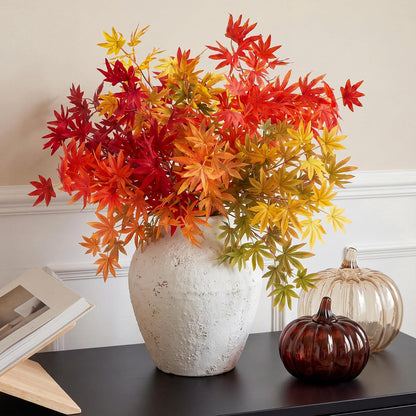 31" Fall Artificial Japanese Maple Leaves Stem Fake Fall Maple Leaves Stem Autumn Faux Bushes for Vase Farmhouse Table Centerpiece Halloween Thanksgiving Decor(Green Orange,10 Pcs)