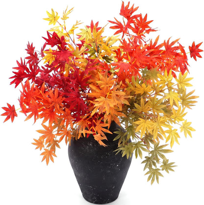 31" Fall Artificial Japanese Maple Leaves Stem Fake Fall Maple Leaves Stem Autumn Faux Bushes for Vase Farmhouse Table Centerpiece Halloween Thanksgiving Decor(Green Orange,10 Pcs)