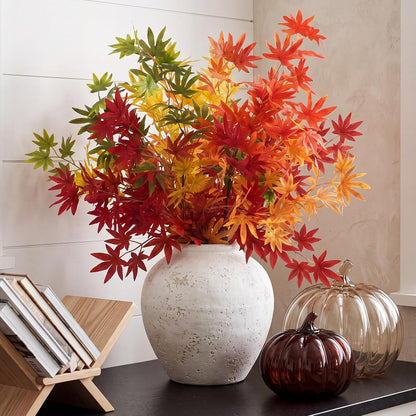 31" Fall Artificial Japanese Maple Leaves Stem Fake Fall Maple Leaves Stem Autumn Faux Bushes for Vase Farmhouse Table Centerpiece Halloween Thanksgiving Decor(Green Orange,10 Pcs)