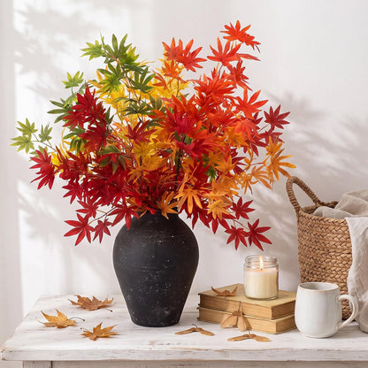 31" Fall Artificial Japanese Maple Leaves Stem Fake Fall Maple Leaves Stem Autumn Faux Bushes for Vase Farmhouse Table Centerpiece Halloween Thanksgiving Decor(Green Orange,10 Pcs)