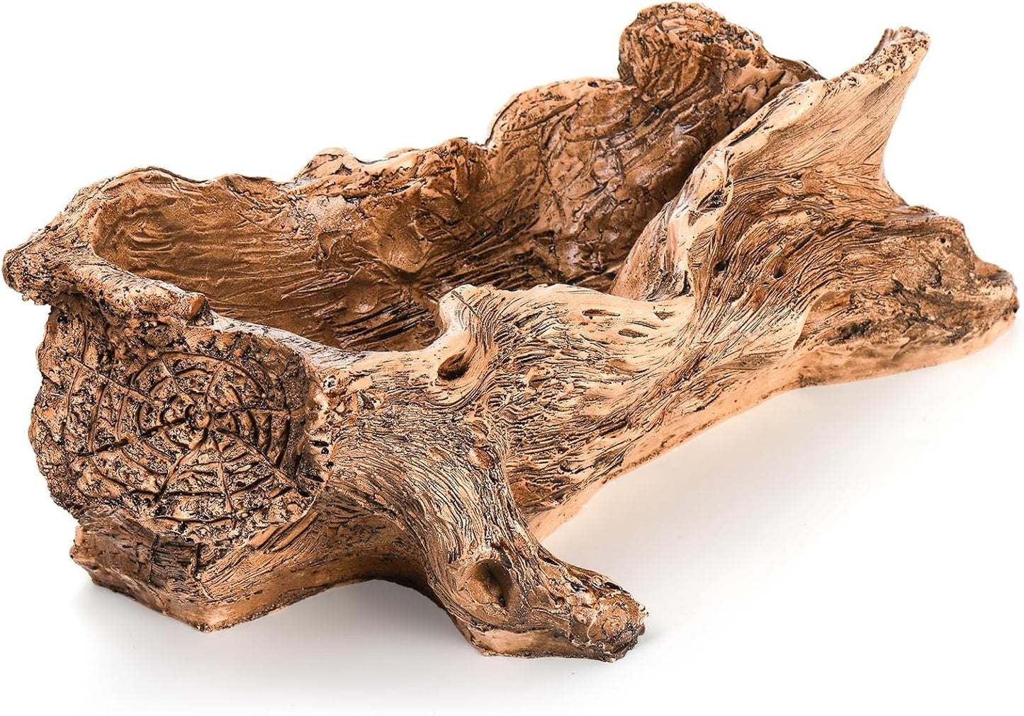 Artificial Driftwood Stump Log Planter Vintage Cactus Container with Drainage Hole, Creative Imitation Sculpture Resin Succulent Flower Pot for Herb, Strawberry, Small Plants