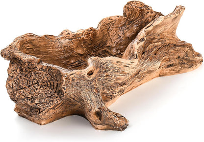 Artificial Driftwood Stump Log Planter Vintage Cactus Container with Drainage Hole, Creative Imitation Sculpture Resin Succulent Flower Pot for Herb, Strawberry, Small Plants