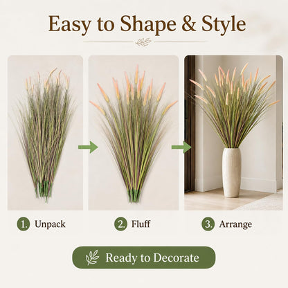 17 Pcs 4ft Large Artificial Cattail Reed Grass Artificial Indoor Outdoor Fake Plant Stems Faux Floor Grass Bohemian Plants for Home Living Room Bedroom Corner Housewarming Gift- No Pot