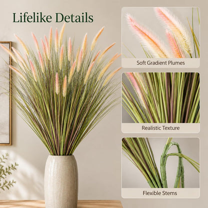 17 Pcs 4ft Large Artificial Cattail Reed Grass Artificial Indoor Outdoor Fake Plant Stems Faux Floor Grass Bohemian Plants for Home Living Room Bedroom Corner Housewarming Gift- No Pot