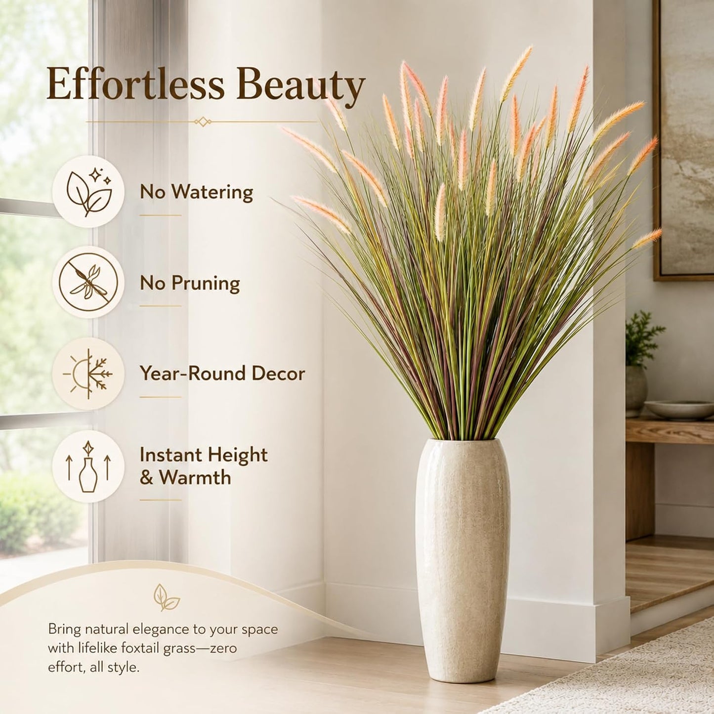 17 Pcs 4ft Large Artificial Cattail Reed Grass Artificial Indoor Outdoor Fake Plant Stems Faux Floor Grass Bohemian Plants for Home Living Room Bedroom Corner Housewarming Gift- No Pot