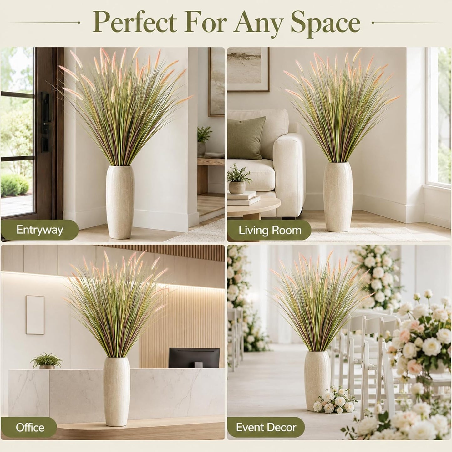 17 Pcs 4ft Large Artificial Cattail Reed Grass Artificial Indoor Outdoor Fake Plant Stems Faux Floor Grass Bohemian Plants for Home Living Room Bedroom Corner Housewarming Gift- No Pot