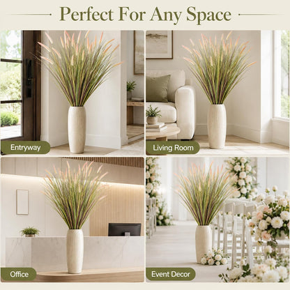17 Pcs 4ft Large Artificial Cattail Reed Grass Artificial Indoor Outdoor Fake Plant Stems Faux Floor Grass Bohemian Plants for Home Living Room Bedroom Corner Housewarming Gift- No Pot