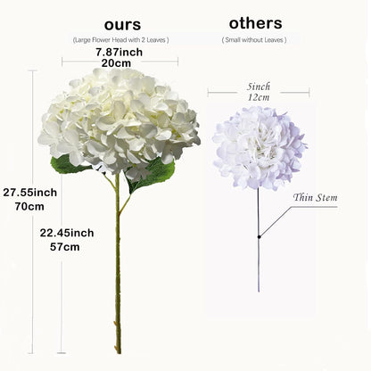8pcs White Hydrangea Artificial Flowers 27.57" Large Realistic Single Long Stem Faux Silk Hydrangea Bouquets Flowers Arrangements Home Office Decor Wedding Centerpieces DIY