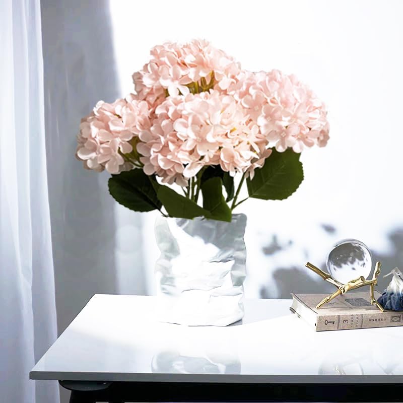 8pcs White Hydrangea Artificial Flowers 27.57" Large Realistic Single Long Stem Faux Silk Hydrangea Bouquets Flowers Arrangements Home Office Decor Wedding Centerpieces DIY