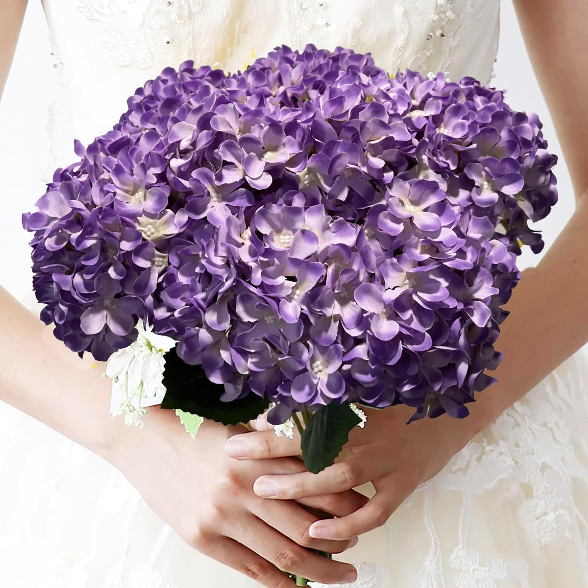 8pcs White Hydrangea Artificial Flowers 27.57" Large Realistic Single Long Stem Faux Silk Hydrangea Bouquets Flowers Arrangements Home Office Decor Wedding Centerpieces DIY
