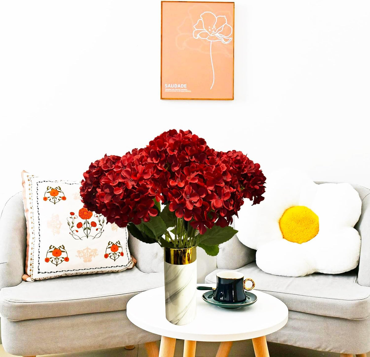 8pcs White Hydrangea Artificial Flowers 27.57" Large Realistic Single Long Stem Faux Silk Hydrangea Bouquets Flowers Arrangements Home Office Decor Wedding Centerpieces DIY