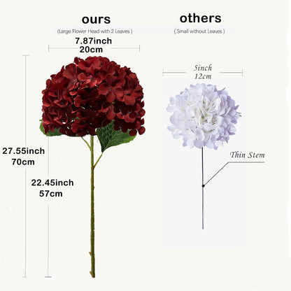 8pcs White Hydrangea Artificial Flowers 27.57" Large Realistic Single Long Stem Faux Silk Hydrangea Bouquets Flowers Arrangements Home Office Decor Wedding Centerpieces DIY