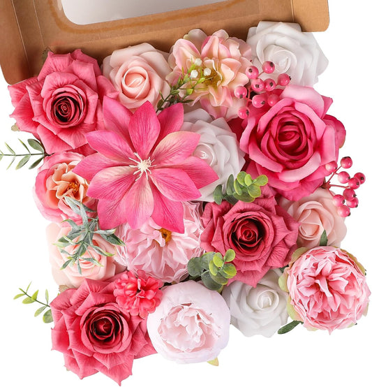 Floweroyal Artificial Flowers Combo Purple Flowers Mix Silk Flowers Dahlia Roses with Stems for DIY Wedding Bridal Bouquets, Baby Shower, Floral Arrangement, Table Centerpieces, Home Decorations. - Colors B