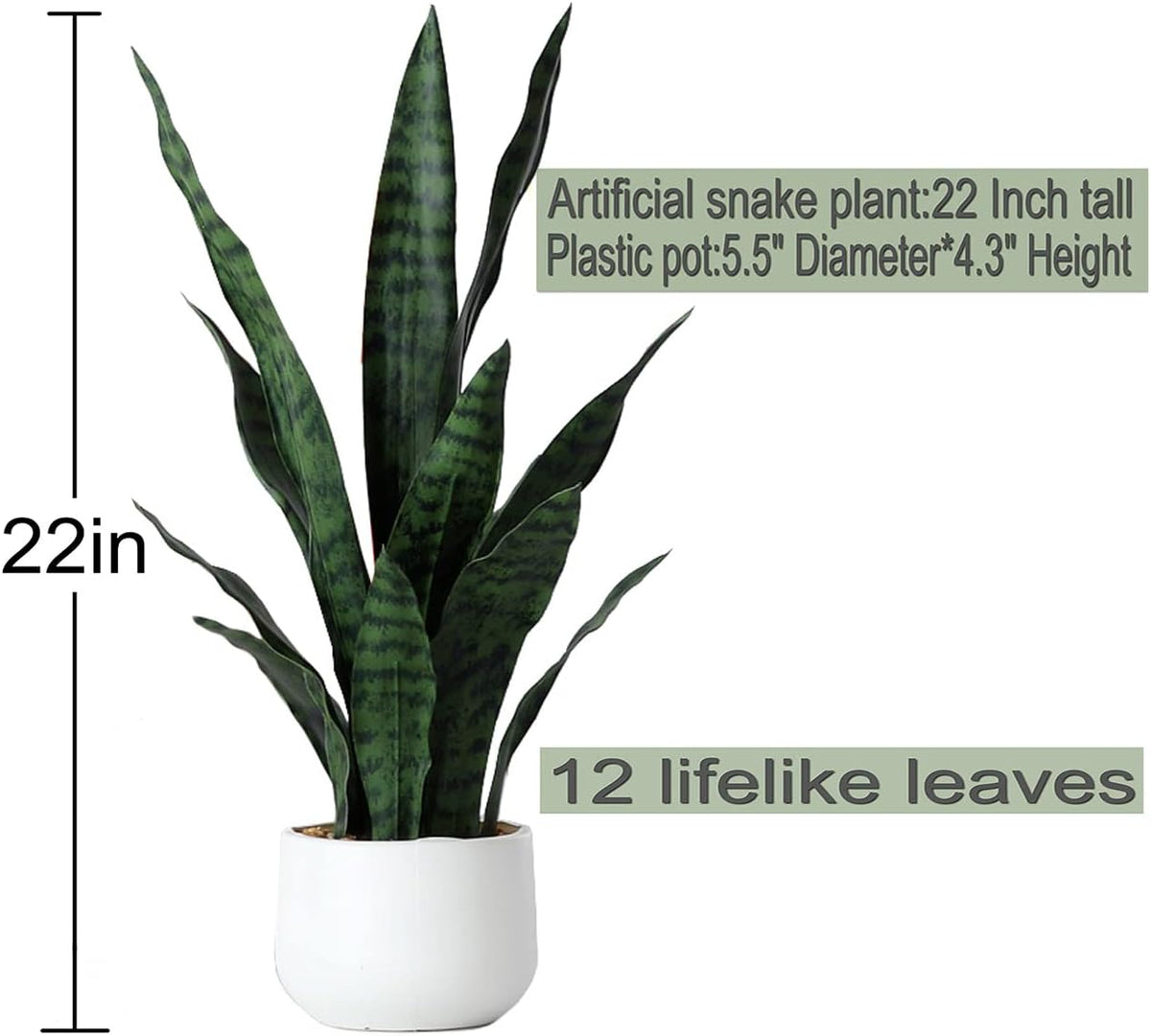 Artificial Snake Plant 22 Inch Fake Sansevieria Fake Agave Potted Plants Plastic Greenery for Home Garden Office Store Decoration 12 Leaves (Green)