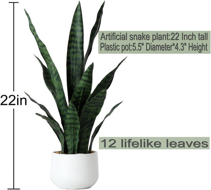 Artificial Snake Plant 22 Inch Fake Sansevieria Fake Agave Potted Plants Plastic Greenery for Home Garden Office Store Decoration 12 Leaves (Green)