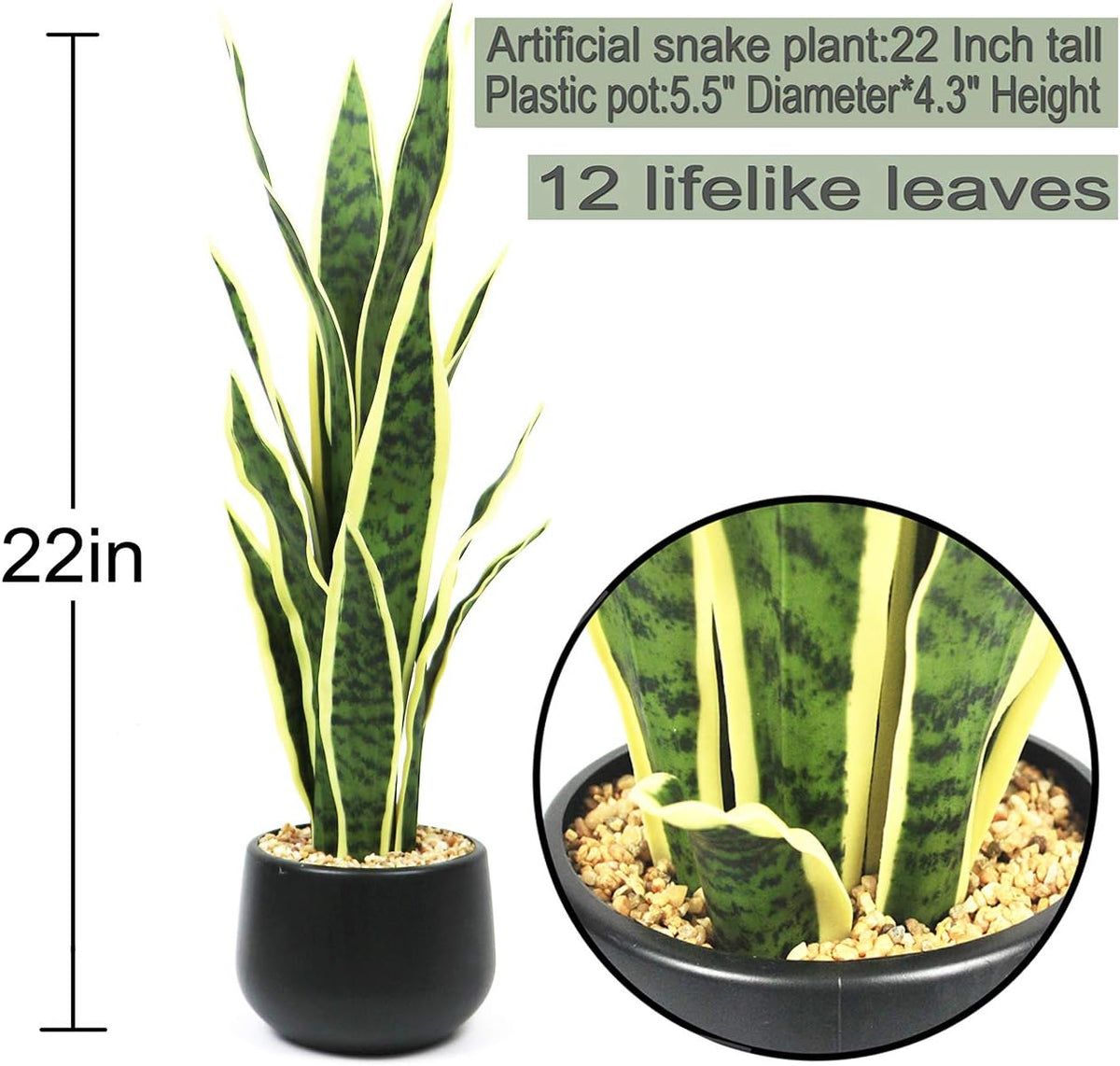 Artificial Snake Plant 22 Inch Fake Sansevieria Fake Agave Potted Plants Plastic Greenery for Home Garden Office Store Decoration 12 Leaves (Green)