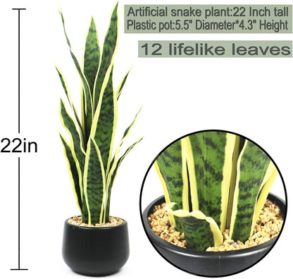 Artificial Snake Plant 22 Inch Fake Sansevieria Fake Agave Potted Plants Plastic Greenery for Home Garden Office Store Decoration 12 Leaves (Green)