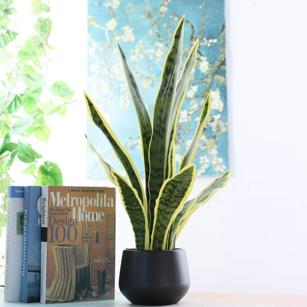 Artificial Snake Plant 22 Inch Fake Sansevieria Fake Agave Potted Plants Plastic Greenery for Home Garden Office Store Decoration 12 Leaves (Green)