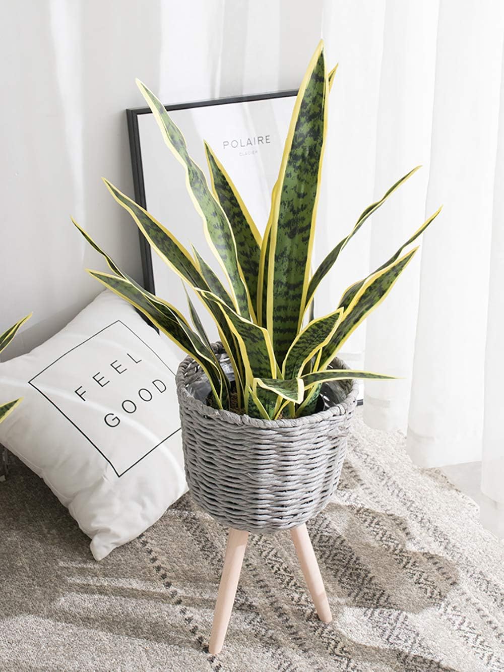 Artificial Snake Plant 22 Inch Fake Sansevieria Fake Agave Potted Plants Plastic Greenery for Home Garden Office Store Decoration 12 Leaves (Green)