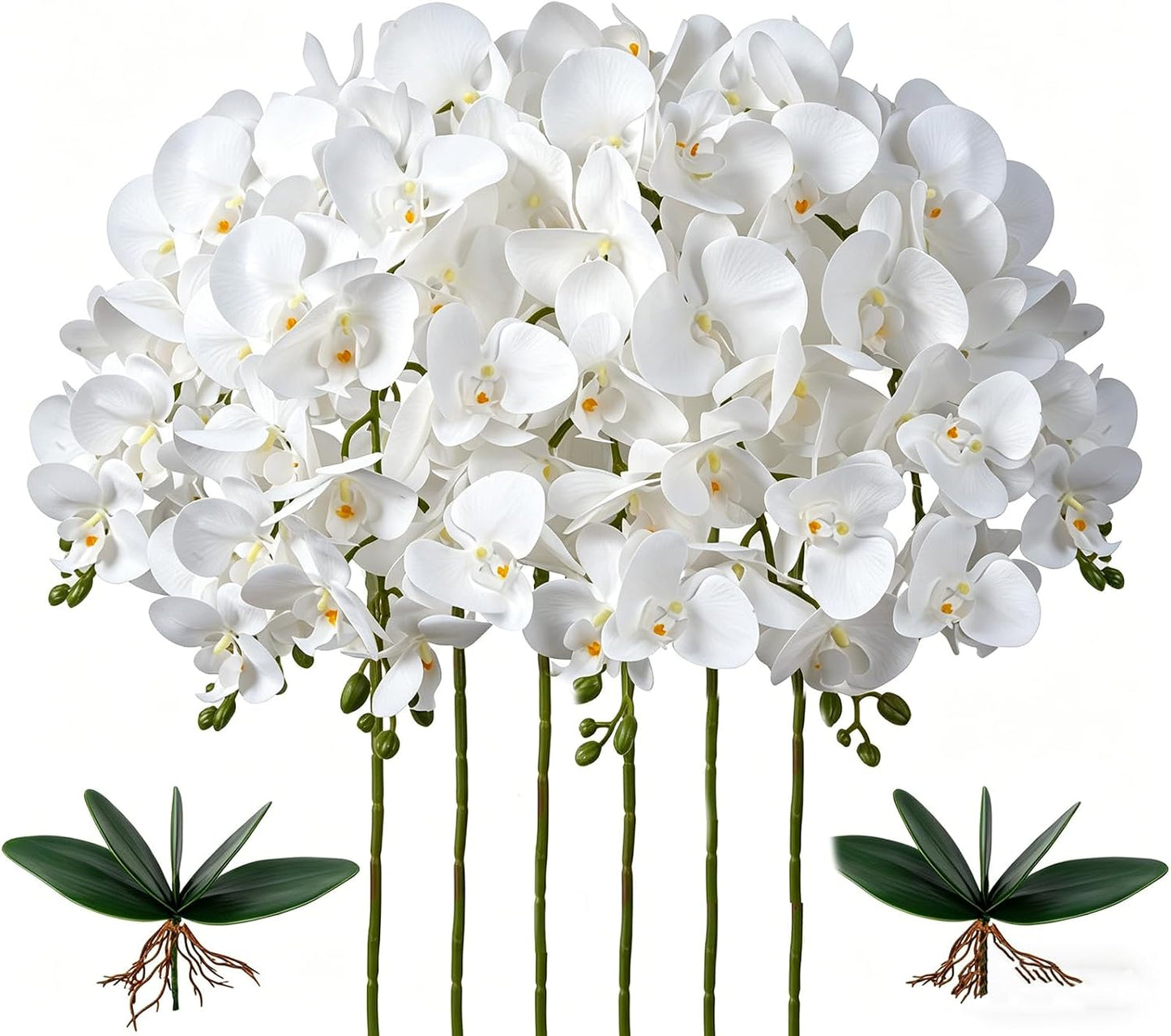 Orchids Artificial Flowers with Ceramic Planter, Poted Plant, White, 17" | Fake Orchid Plant, Real Touch, Faux Orchid Floral Arrangement, For Tables Centerpieces Wedding Bathroom Office Kitchen Decor