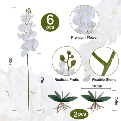Orchids Artificial Flowers with Ceramic Planter, Poted Plant, White, 17" | Fake Orchid Plant, Real Touch, Faux Orchid Floral Arrangement, For Tables Centerpieces Wedding Bathroom Office Kitchen Decor