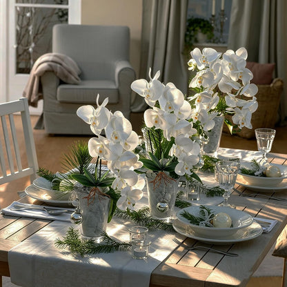 Orchids Artificial Flowers with Ceramic Planter, Poted Plant, White, 17" | Fake Orchid Plant, Real Touch, Faux Orchid Floral Arrangement, For Tables Centerpieces Wedding Bathroom Office Kitchen Decor