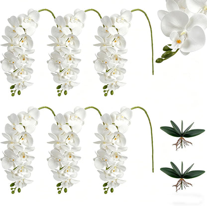 Orchids Artificial Flowers with Ceramic Planter, Poted Plant, White, 17" | Fake Orchid Plant, Real Touch, Faux Orchid Floral Arrangement, For Tables Centerpieces Wedding Bathroom Office Kitchen Decor